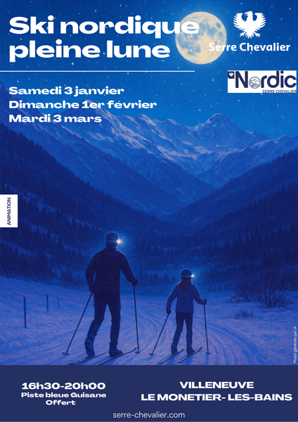 Ski nordique sous la pleine lune_Le Monêtier-les-Bains